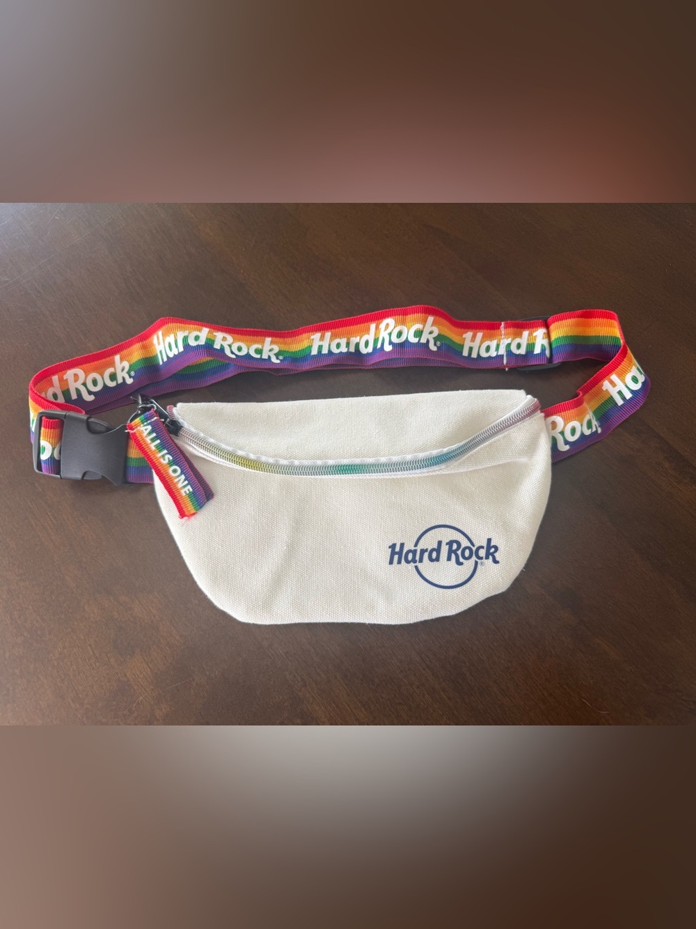 Hard Rock Pride Rainbow Fanny Pack Belt Bag White Canvas All Is One Adjustable
